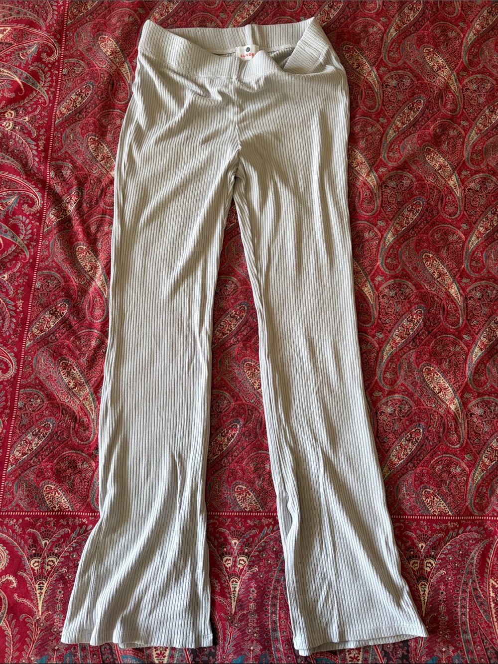 Sundry Light Gray Ribbed Flare Pants
